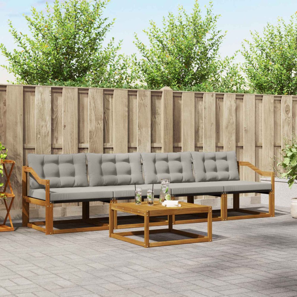 vidaXL Utomhussoffset med kudde 5 pcs Naturlig och Ljus Grå