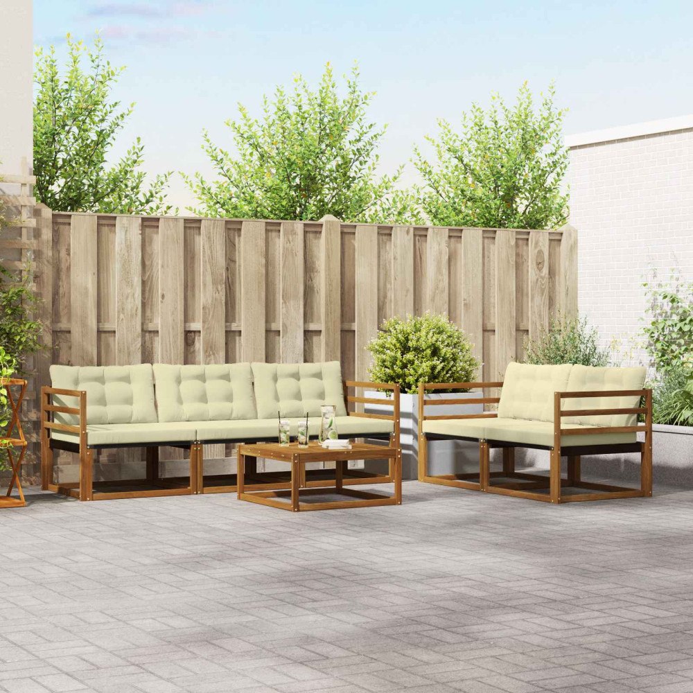 vidaXL Utomhussoffset med kudde 6 pcs Naturlig och Grädde