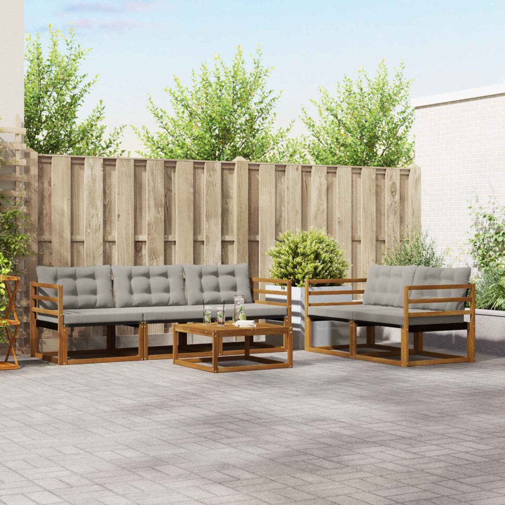 vidaXL Utomhussoffset med kudde 6 pcs Naturlig och Ljus Grå