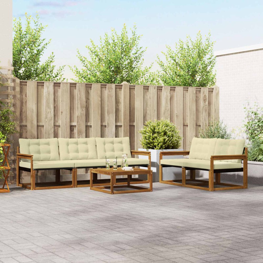 vidaXL Utomhussoffset med kudde 6 pcs Naturlig och Grädde