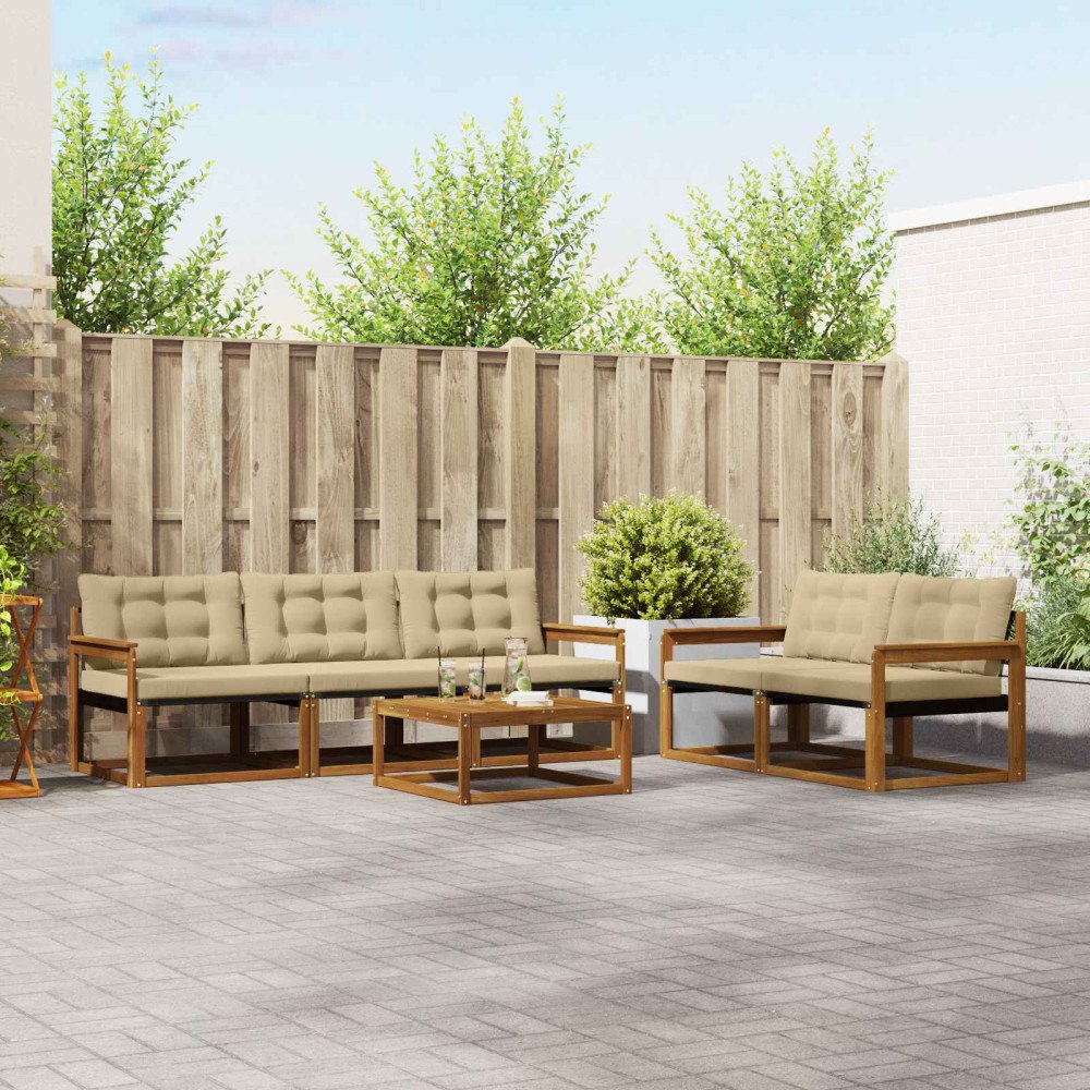 vidaXL Utomhussoffset med kudde 6 pcs Naturlig och Beige