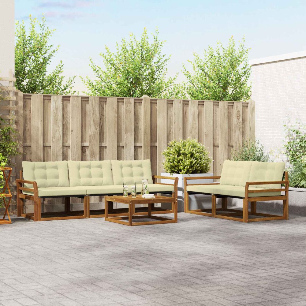 vidaXL Utomhussoffset med kudde 6 pcs Naturlig och Grädde