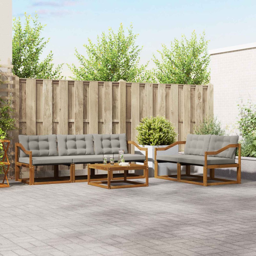 vidaXL Utomhussoffset med kudde 6 pcs Naturlig och Ljus Grå