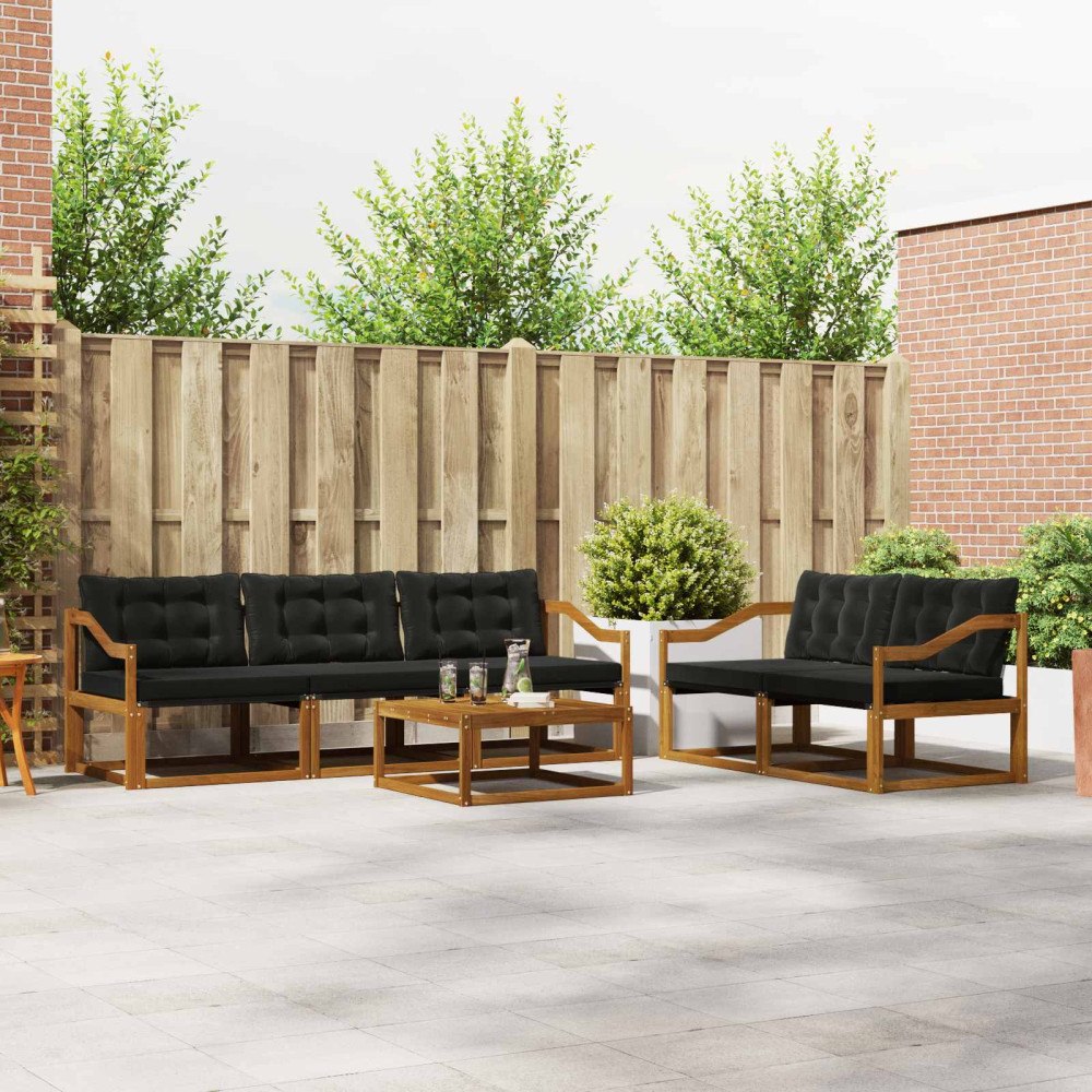 vidaXL Utomhussoffset med kudde 6 pcs Naturlig och svart