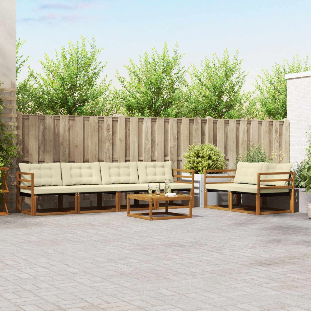 vidaXL Utomhussoffset med kudde 7 pcs Naturlig och Grädde