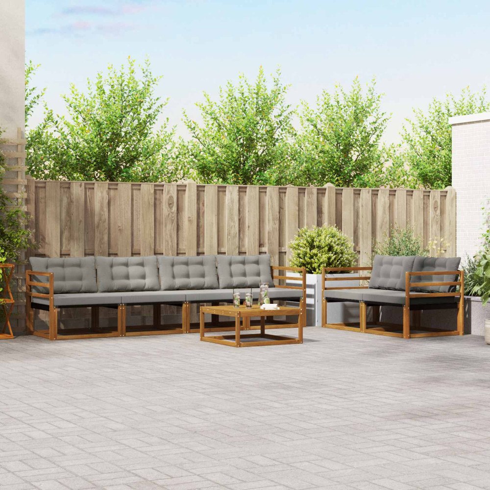 vidaXL Utomhussoffset med kudde 7 pcs Naturlig och Ljus Grå