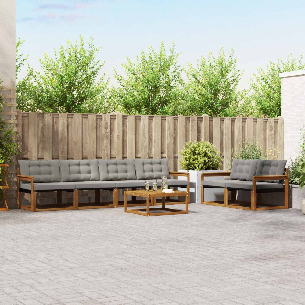 vidaXL Utomhussoffset med kudde 7 pcs Naturlig och Ljus Grå