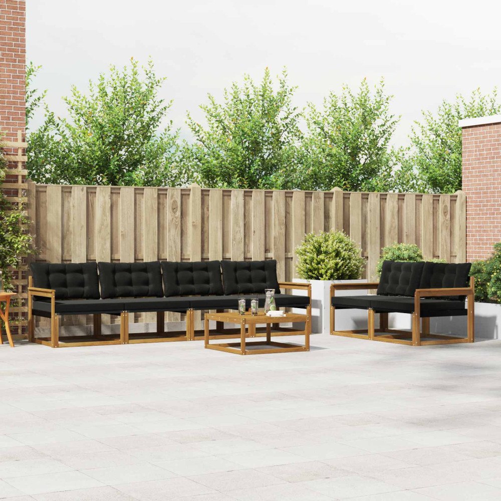 vidaXL Utomhussoffset med kudde 7 pcs Naturlig och svart