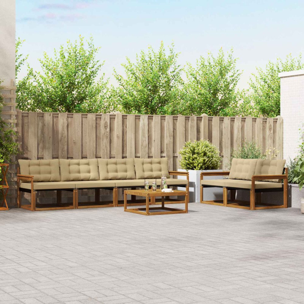 vidaXL Utomhussoffset med kudde 7 pcs Naturlig och Beige