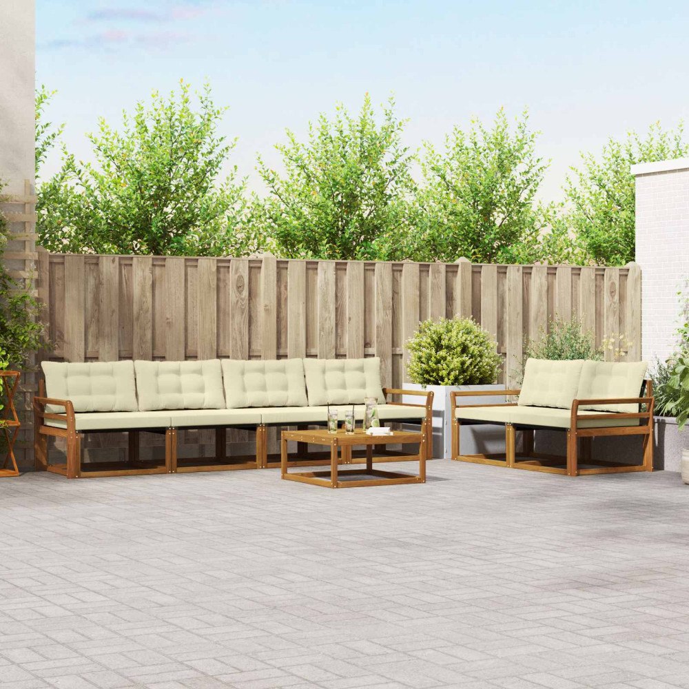 vidaXL Utomhussoffset med kudde 7 pcs Naturlig och Grädde