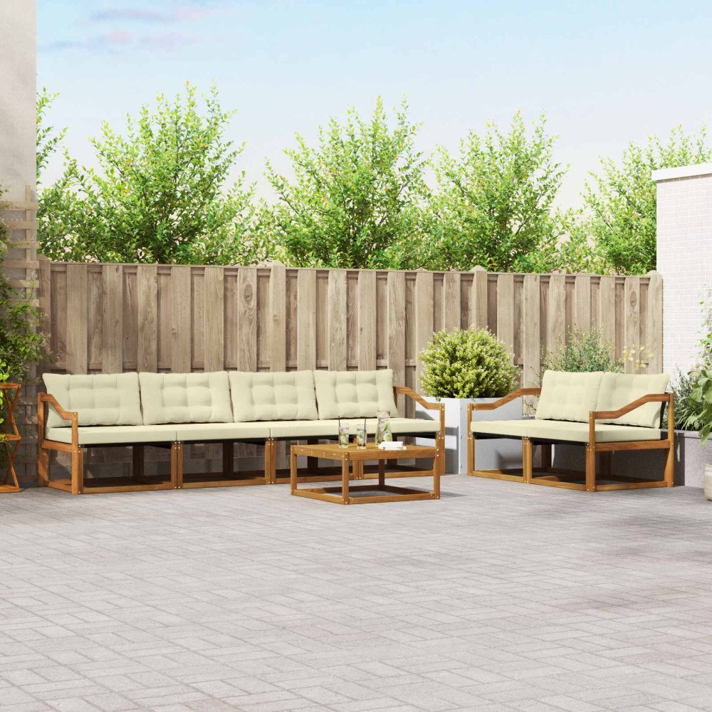 vidaXL Utomhussoffset med kudde 7 pcs Naturlig och Grädde