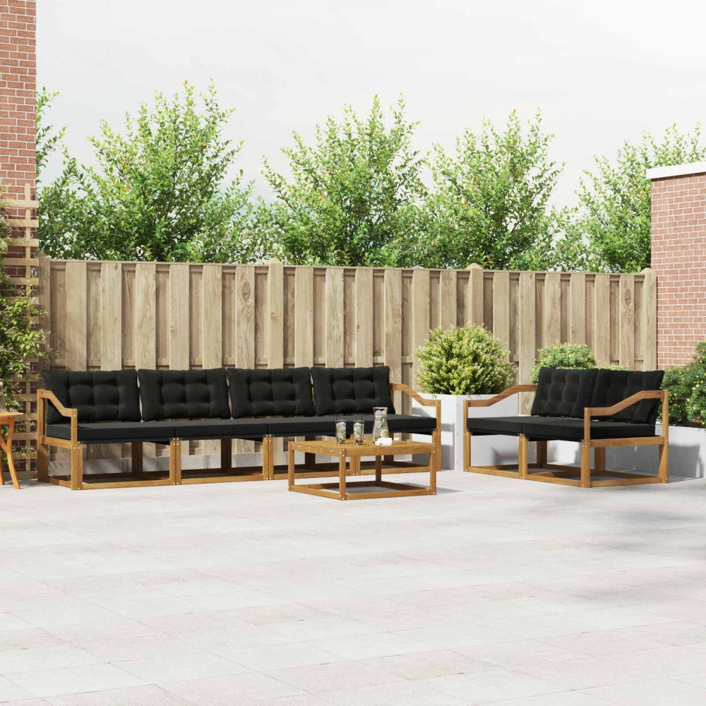 vidaXL Utomhussoffset med kudde 7 pcs Naturlig och svart