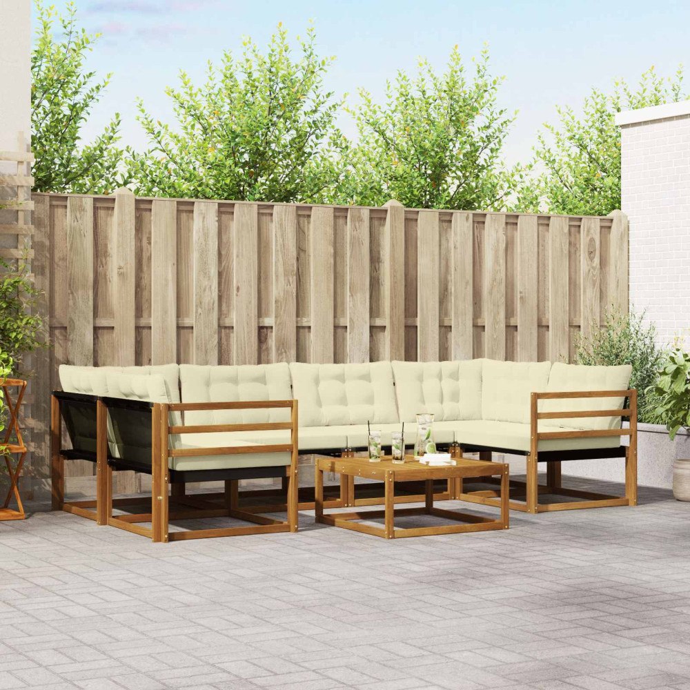 vidaXL Utomhussoffset med kudde 7 pcs Naturlig och Grädde