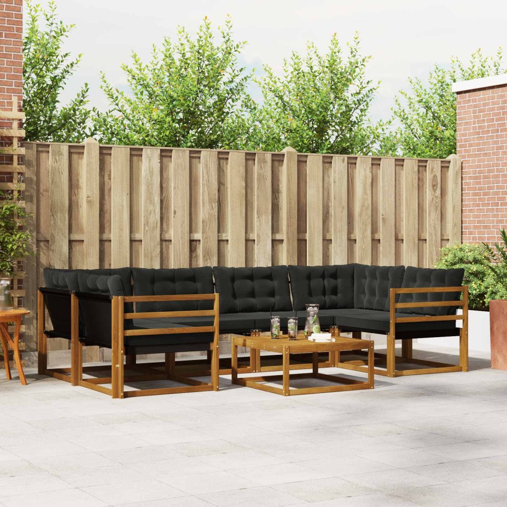 vidaXL Utomhussoffset med kudde 7 pcs Naturlig och svart