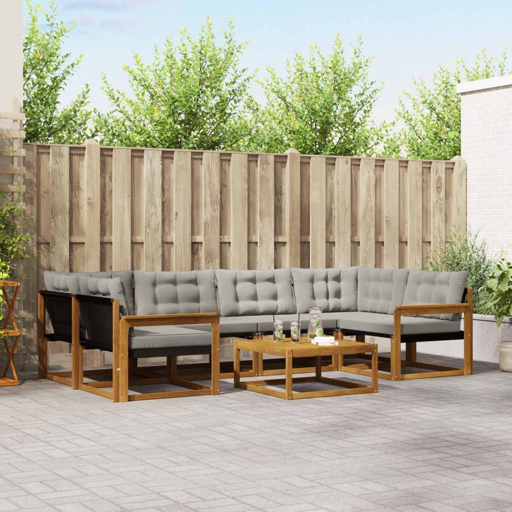 vidaXL Utomhussoffset med kudde 7 pcs Naturlig och Ljus Grå