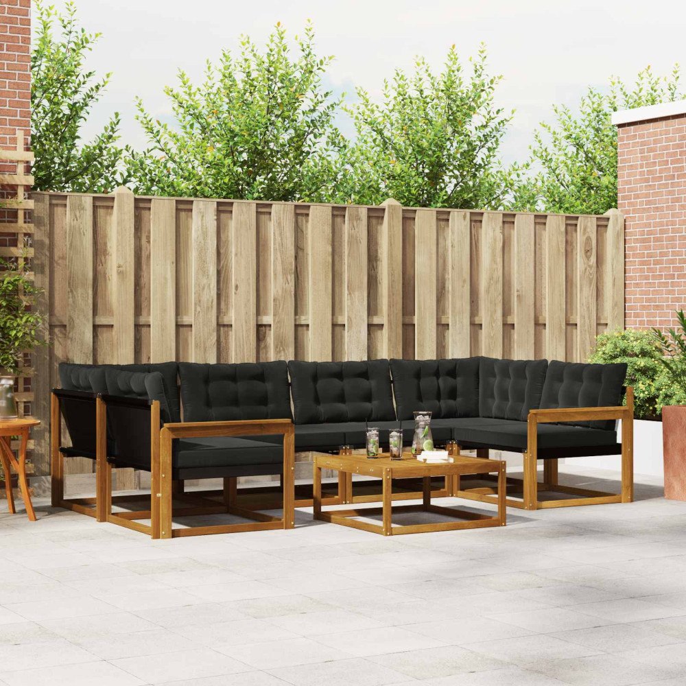 vidaXL Utomhussoffset med kudde 7 pcs Naturlig och svart