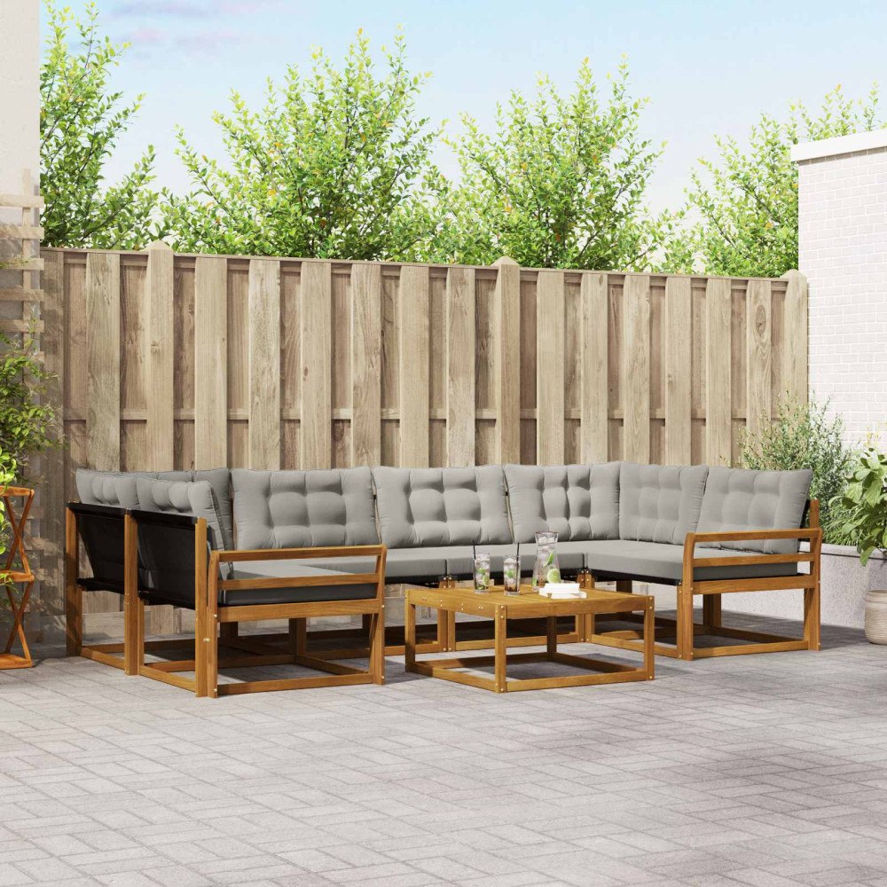 vidaXL Utomhussoffset med kudde 7 pcs Naturlig och Ljus Grå