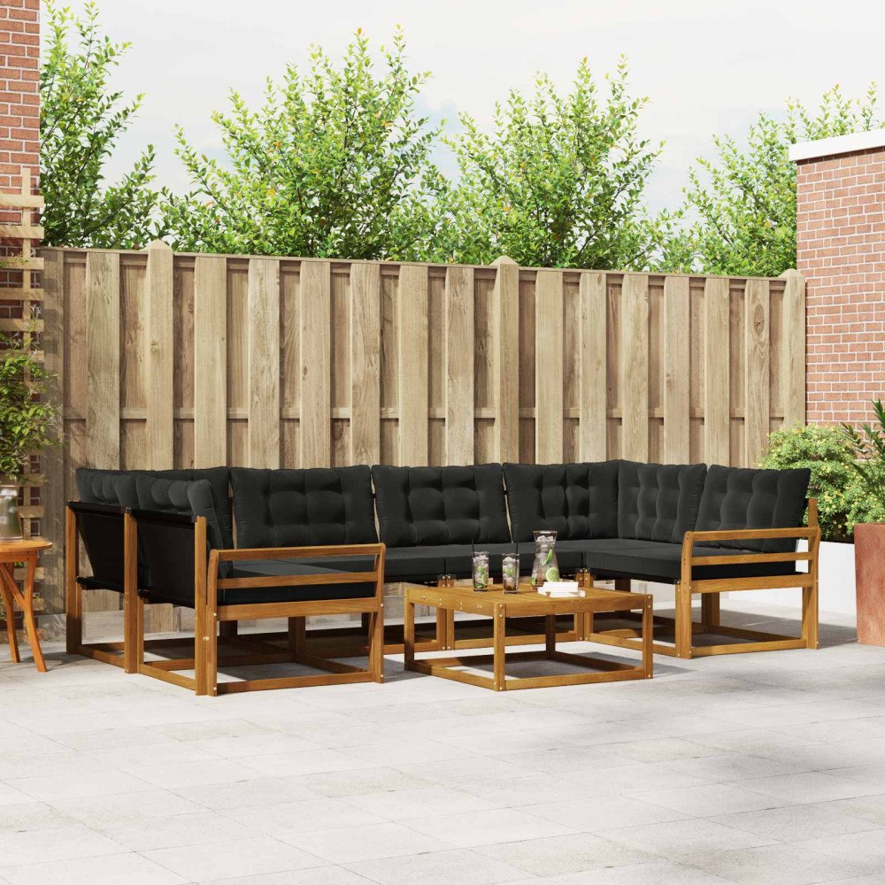 vidaXL Utomhussoffset med kudde 7 pcs Naturlig och svart