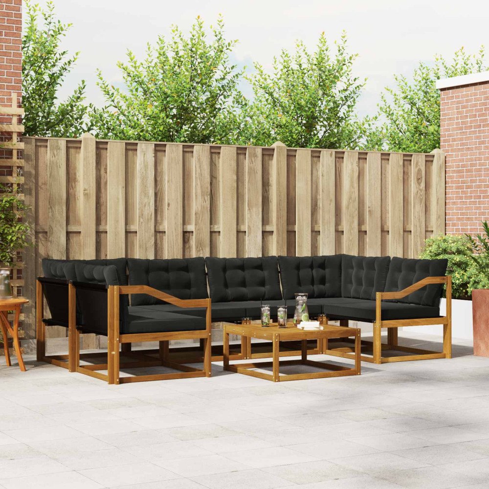 vidaXL Utomhussoffset med kudde 7 pcs Naturlig och svart