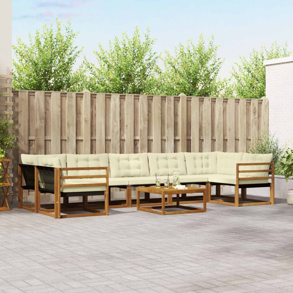 vidaXL Utomhussoffset med kudde 8 pcs Naturlig och Grädde