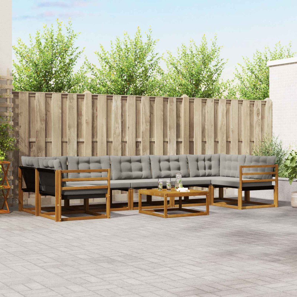 vidaXL Utomhussoffset med kudde 8 pcs Naturlig och Ljus Grå