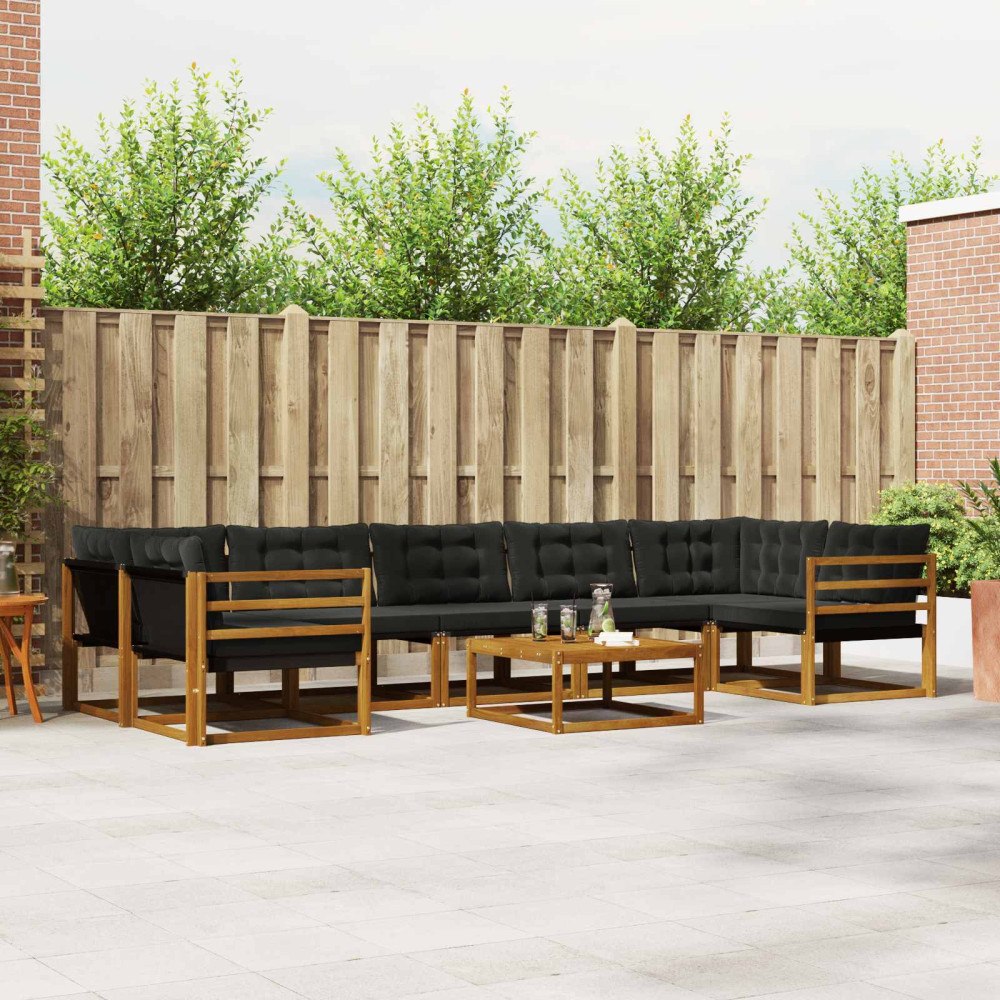 vidaXL Utomhussoffset med kudde 8 pcs Naturlig och svart