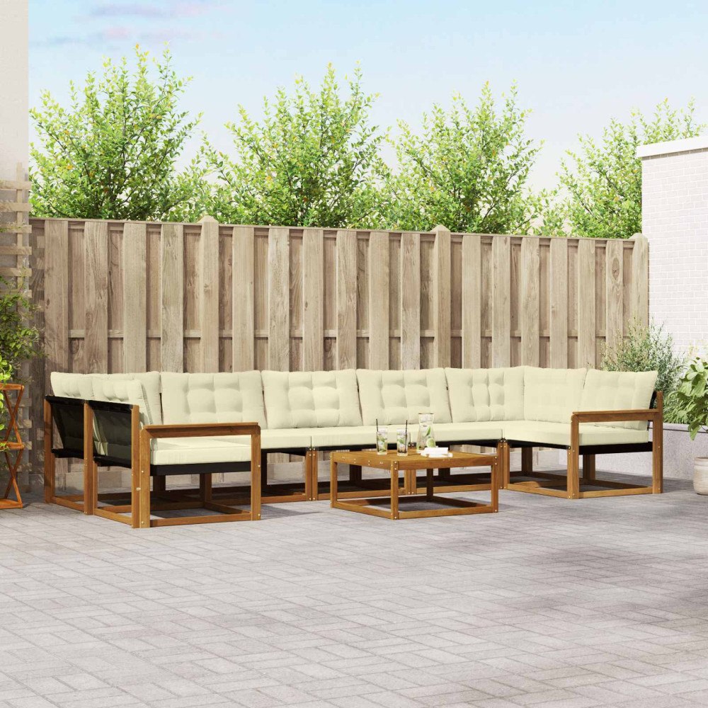 vidaXL Utomhussoffset med kudde 8 pcs Naturlig och Grädde