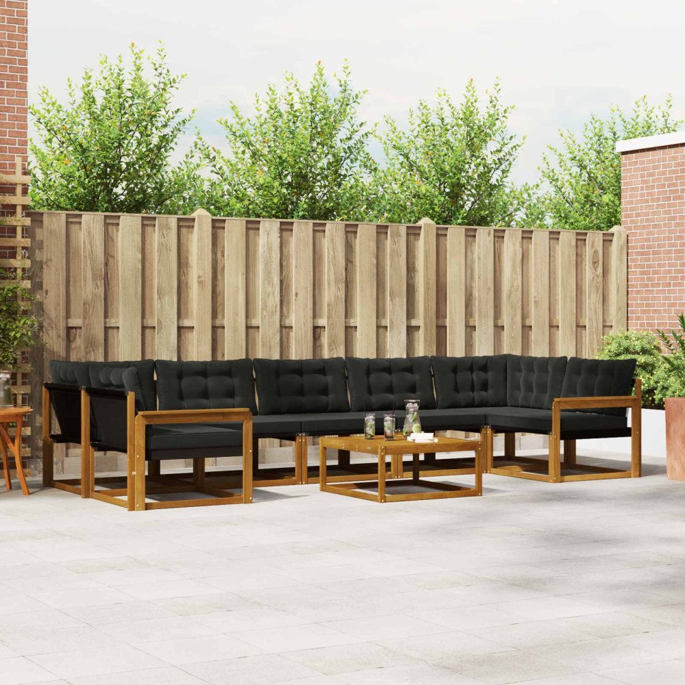 vidaXL Utomhussoffset med kudde 8 pcs Naturlig och svart