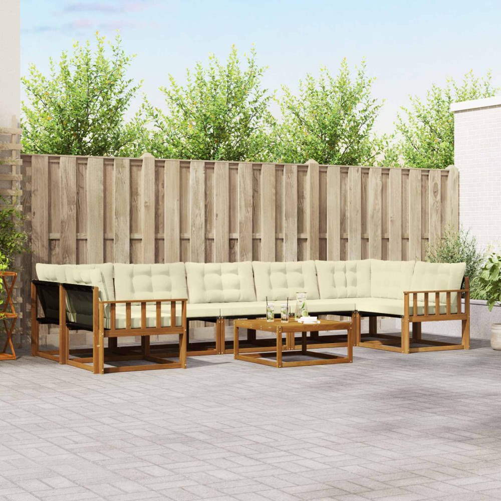 vidaXL Utomhussoffset med kudde 8 pcs Naturlig och Grädde