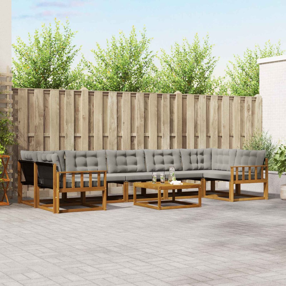 vidaXL Utomhussoffset med kudde 8 pcs Naturlig och Ljus Grå