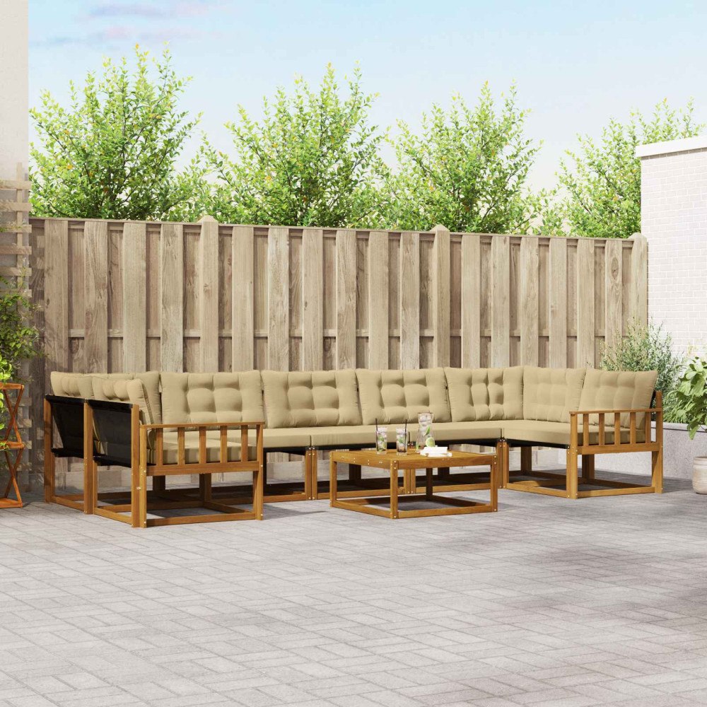 vidaXL Utomhussoffset med kudde 8 pcs Naturlig och Beige