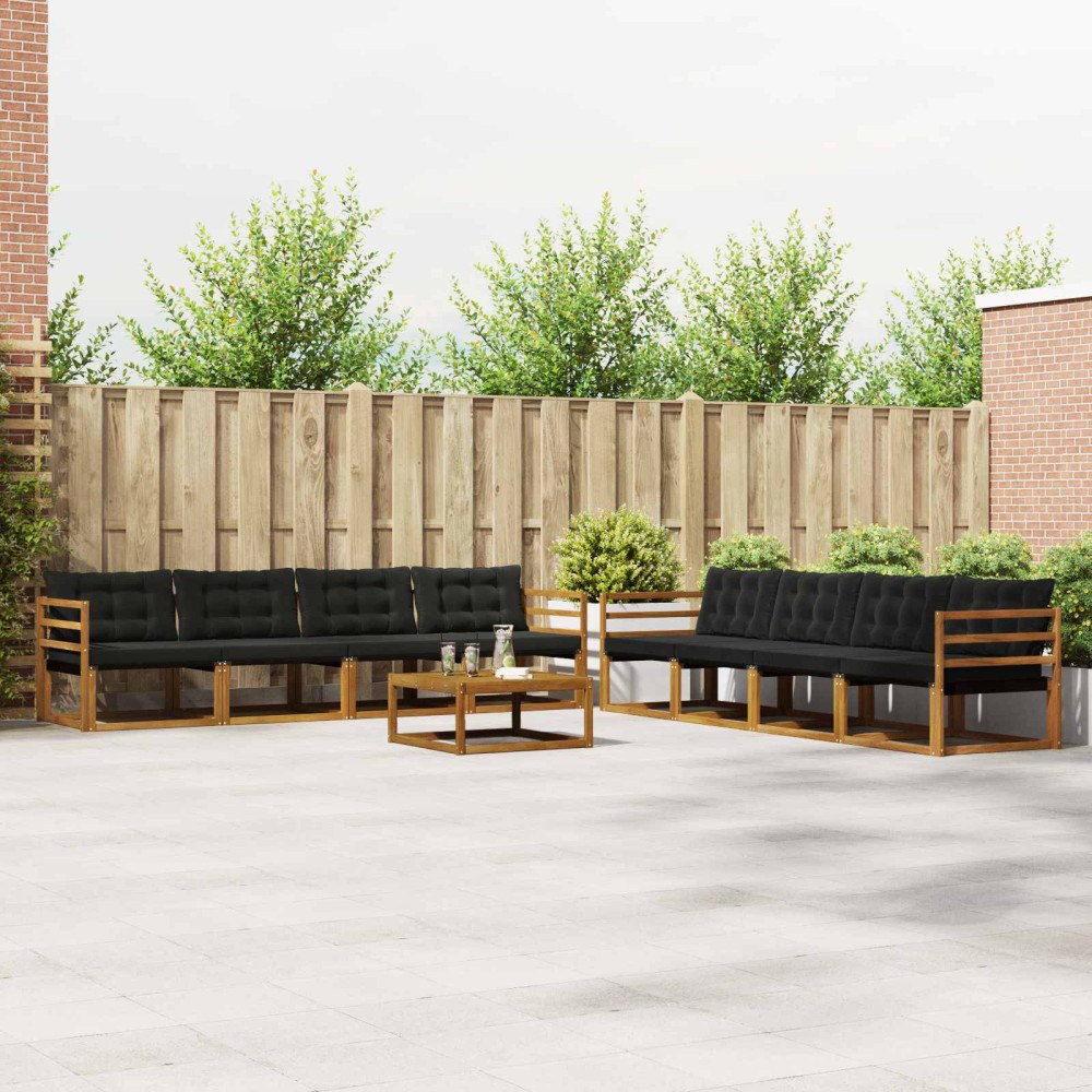 vidaXL Utomhussoffset med kudde 9 pcs Naturlig och svart