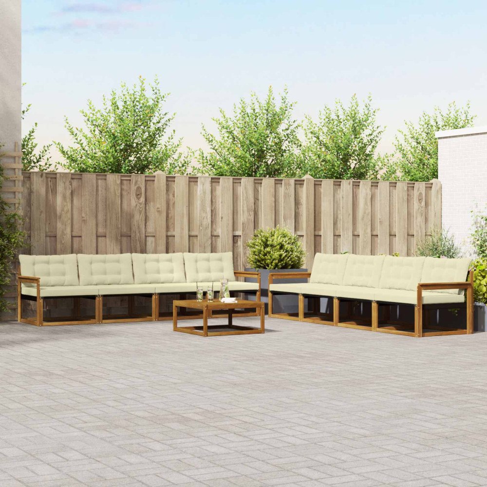 vidaXL Utomhussoffset med kudde 9 pcs Naturlig och Grädde
