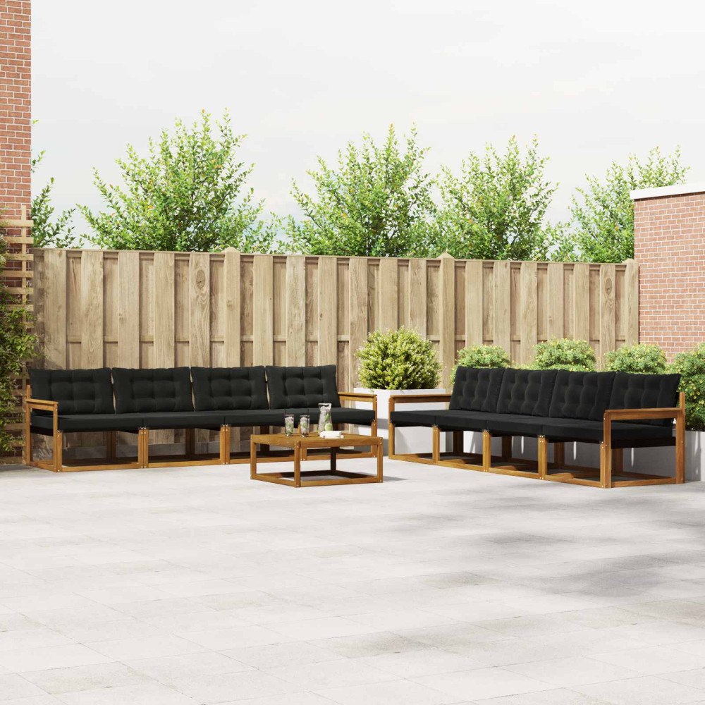 vidaXL Utomhussoffset med kudde 9 pcs Naturlig och svart