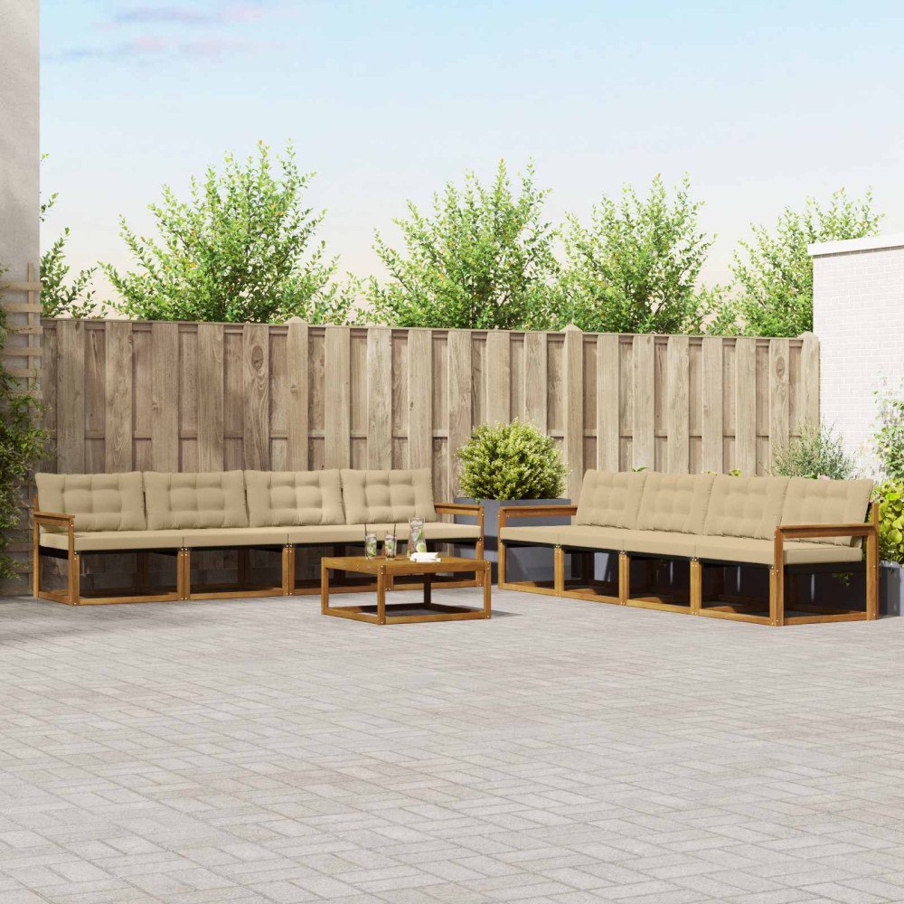 vidaXL Utomhussoffset med kudde 9 pcs Naturlig och Beige