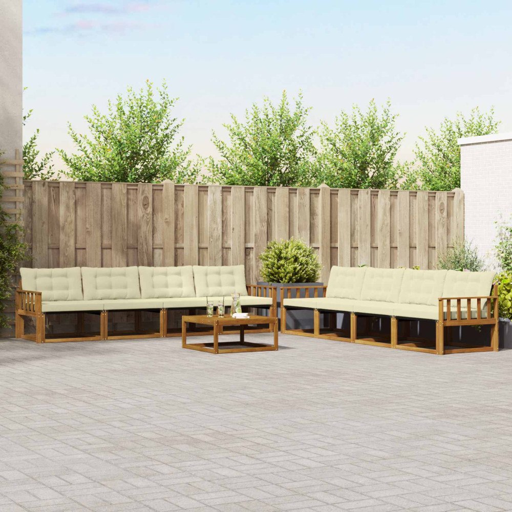 vidaXL Utomhussoffset med kudde 9 pcs Naturlig och Grädde