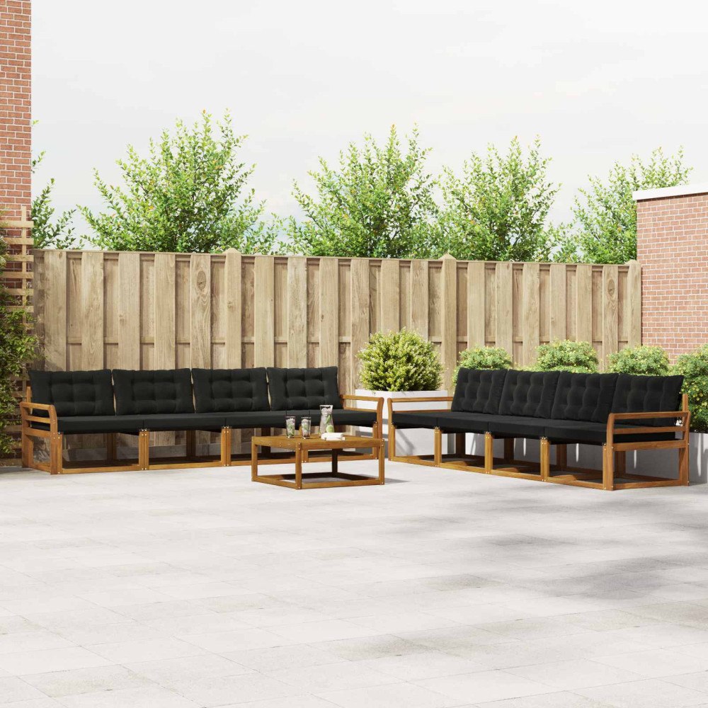 vidaXL Utomhussoffset med kudde 9 pcs Naturlig och svart