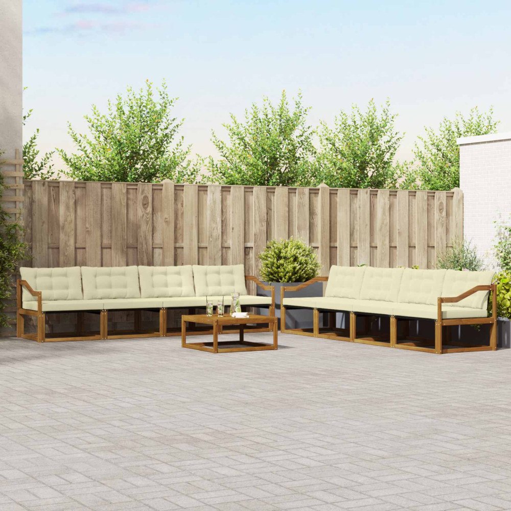 vidaXL Utomhussoffset med kudde 9 pcs Naturlig och Grädde