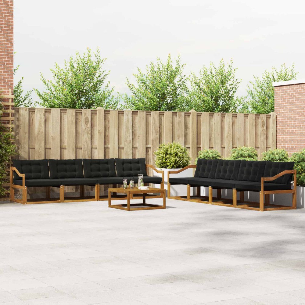 vidaXL Utomhussoffset med kudde 9 pcs Naturlig och svart