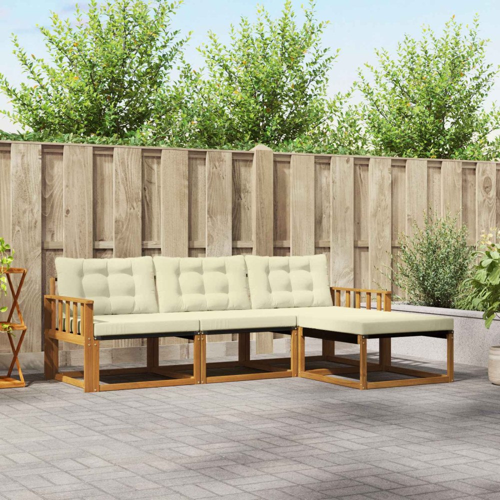 vidaXL Utomhussoffset med kudde 4 pcs Naturlig och Grädde