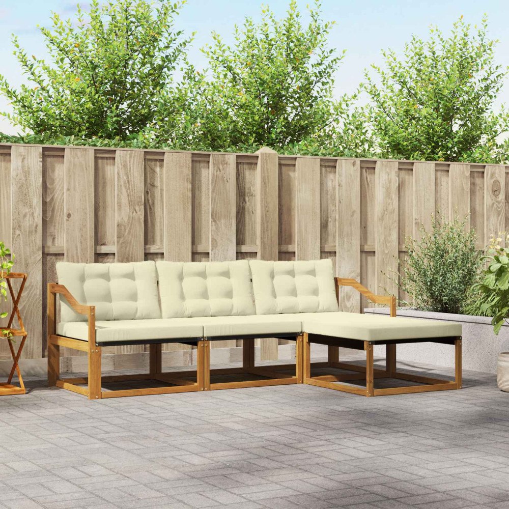 vidaXL Utomhussoffset med kudde 4 pcs Naturlig och Grädde