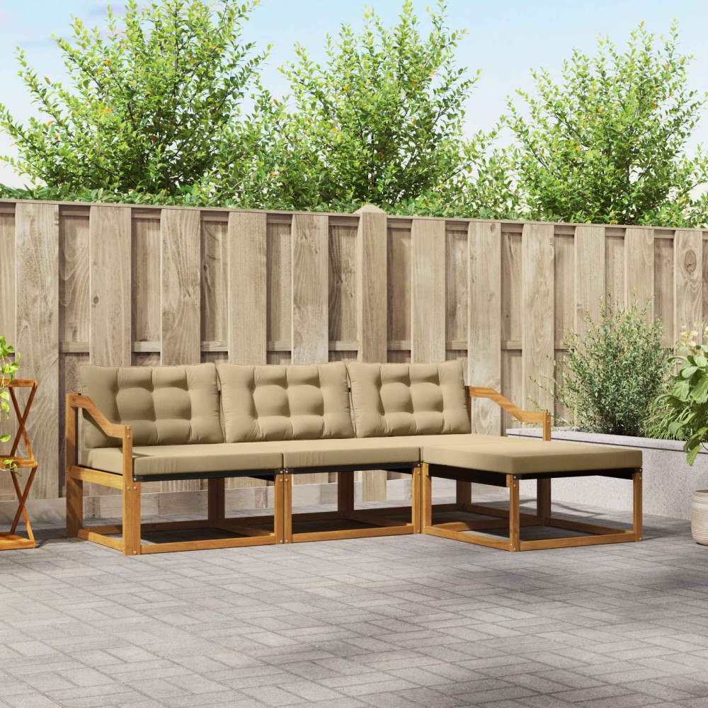 vidaXL Utomhussoffset med kudde 4 pcs Naturlig och Beige