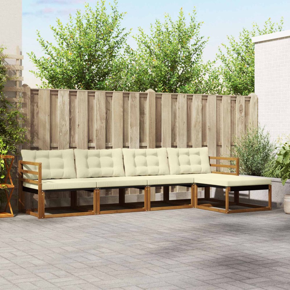 vidaXL Utomhussoffset med kudde 5 pcs Naturlig och Grädde