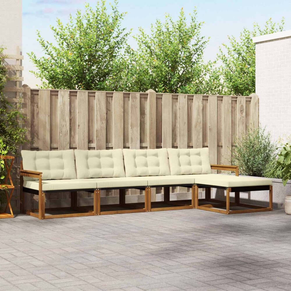 vidaXL Utomhussoffset med kudde 5 pcs Naturlig och Grädde