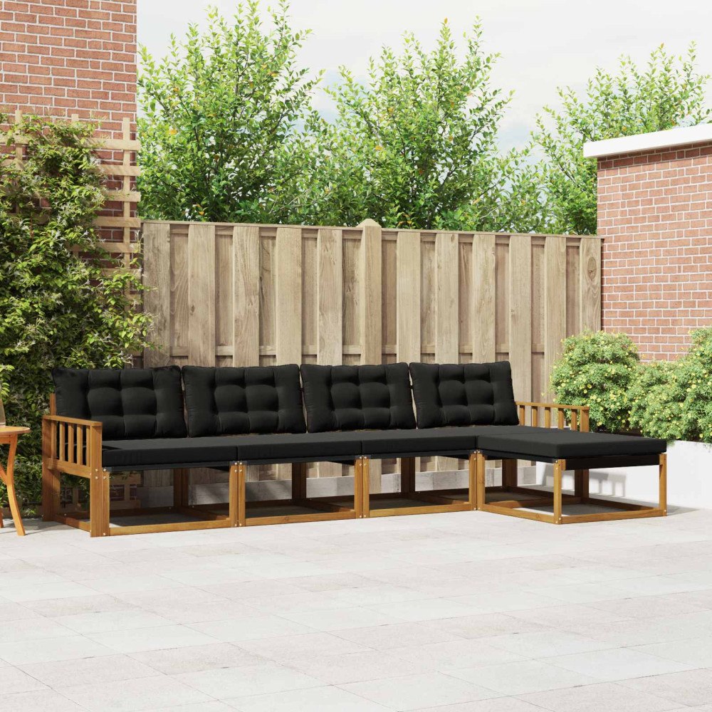 vidaXL Utomhussoffset med kudde 5 pcs Naturlig och svart