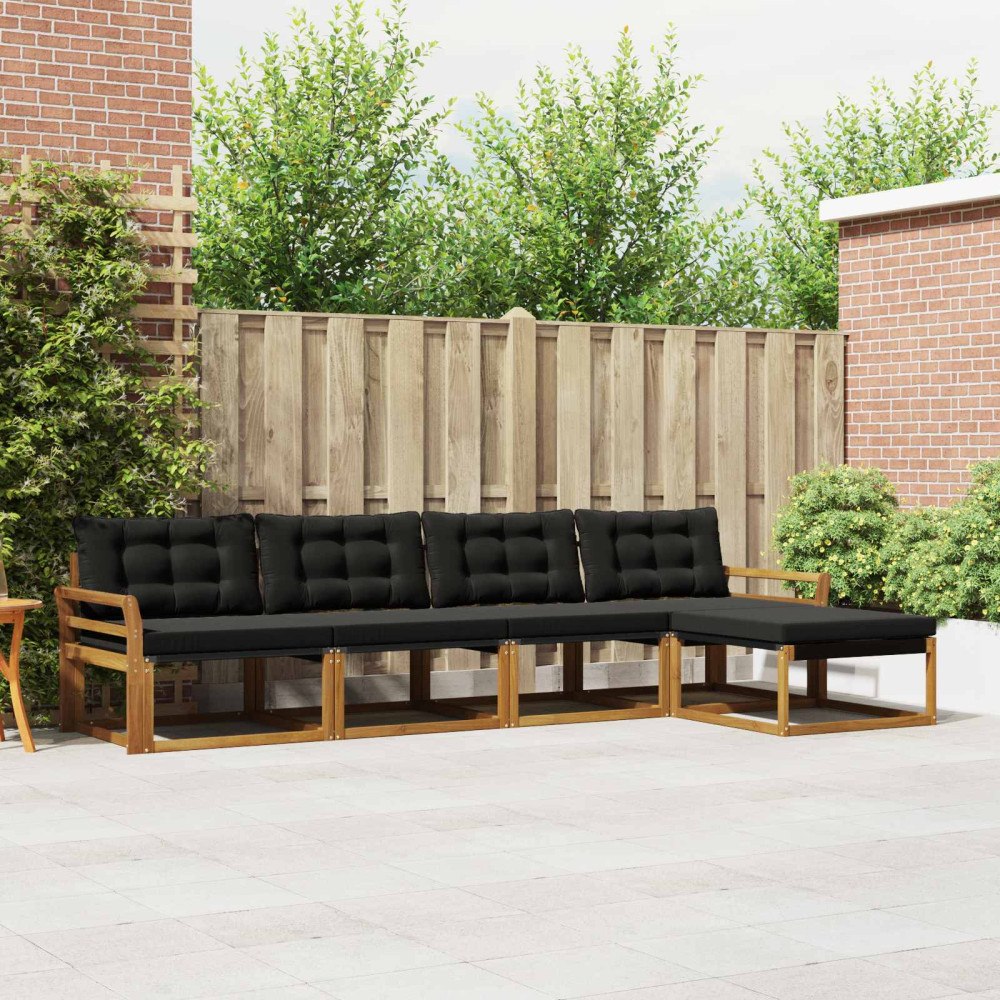 vidaXL Utomhussoffset med kudde 5 pcs Naturlig och svart