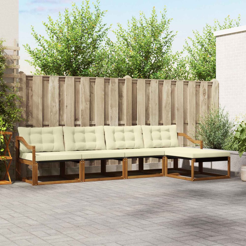 vidaXL Utomhussoffset med kudde 5 pcs Naturlig och Grädde