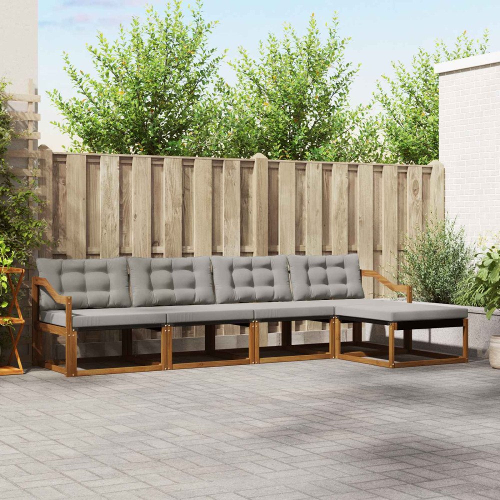 vidaXL Utomhussoffset med kudde 5 pcs Naturlig och Ljus Grå