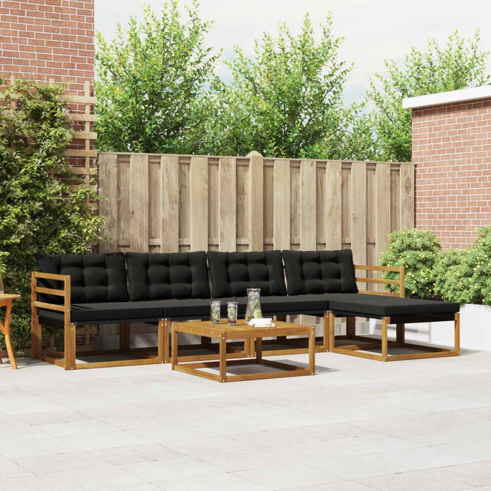 vidaXL Utomhussoffset med kudde 6 pcs Naturlig och svart