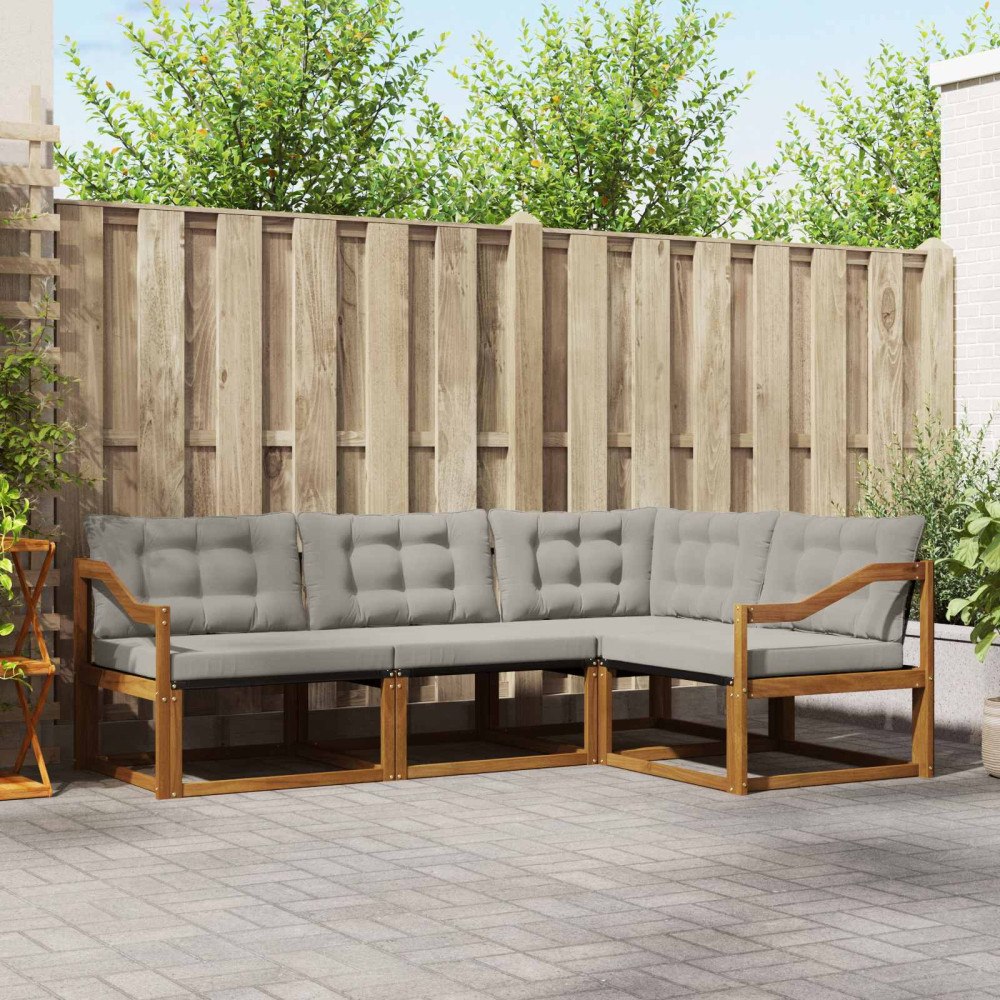 vidaXL Utomhussoffset med kudde 4 pcs Naturlig och Ljus Grå